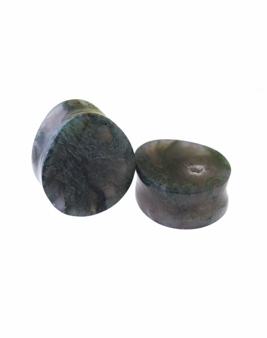 Moss Agate Teardrop Plugs 1 1/8" (28mm)
